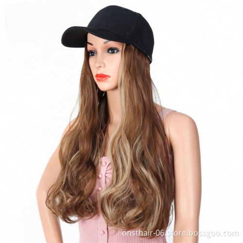 MYZYR Fake Hair Hat Wig Synthetic Hair Extensions Hat with Hairnatural Hairpiece Baseball Capwith Hair Long Wavy for Women Short
